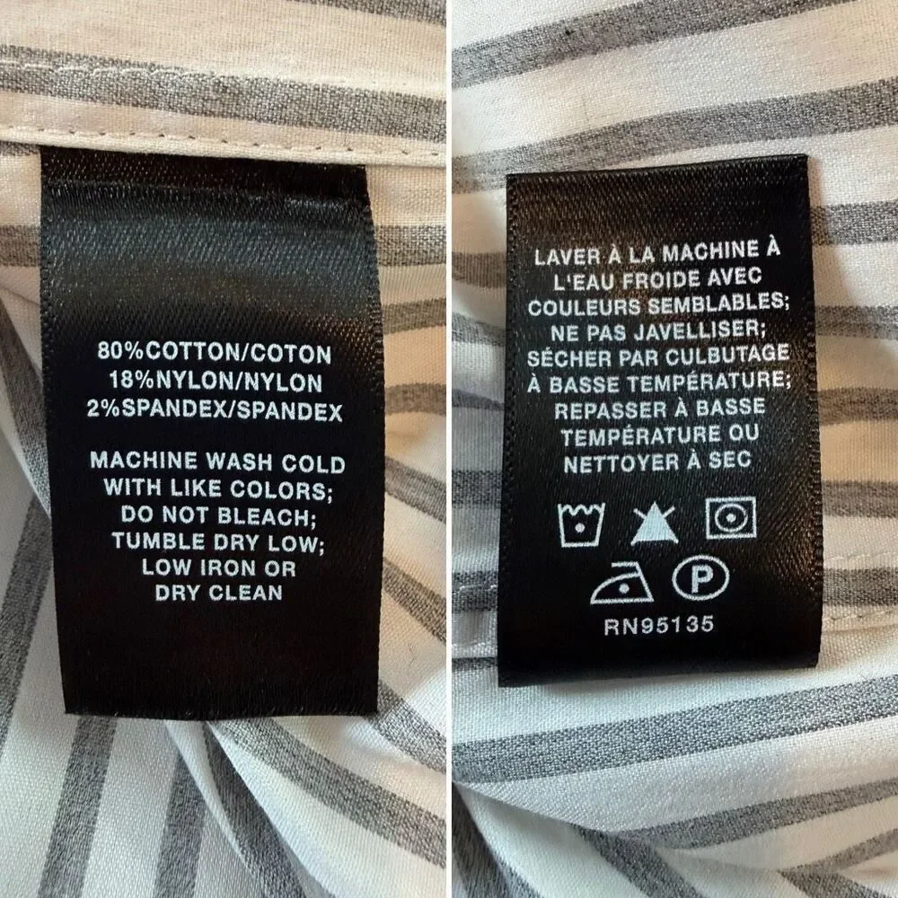 Lafayette 148 New York Helen Striped Button-Down Shirt White, Gray Size S - Picture 11 of 12